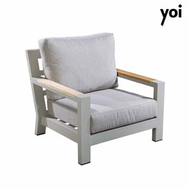 Grauer Sessel aus Metall & Holz mit Armlehnen - Bango...