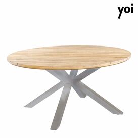 Gro�er Gartentisch aus Alu und Teak - rund - Noas Esstisch M