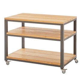 Moderner Servierwagen mit Rollen aus Edelstahl & Teak
