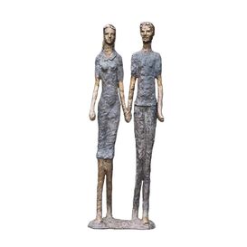 Bronze Paar Gartensttatue - H�nde haltend - Spazierende