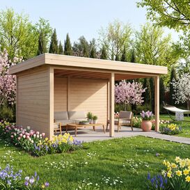�berdachte Qualit�ts-Veranda 488x350cm aus Naturholz f�r...