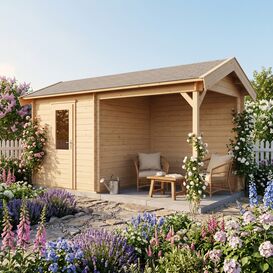 Elegantes Satteldach Blockhaus 250x250cm mit 300cm...