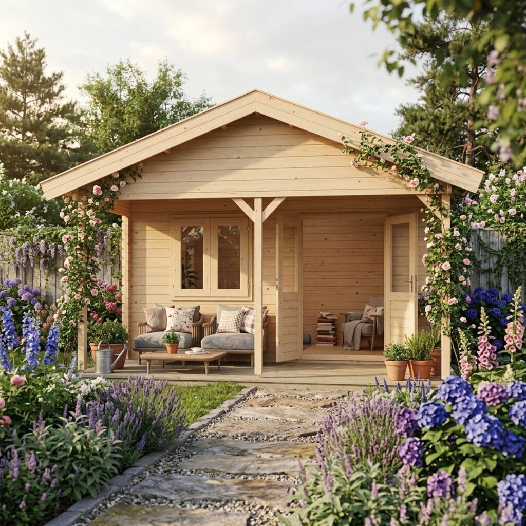 Gro�z�giges Blockhaus 500x300 cm inkl. 200cm Vordach als Bausatz zur Eigenmontage f�r Lounge & Stauraum - Gartenhaus Bjarne