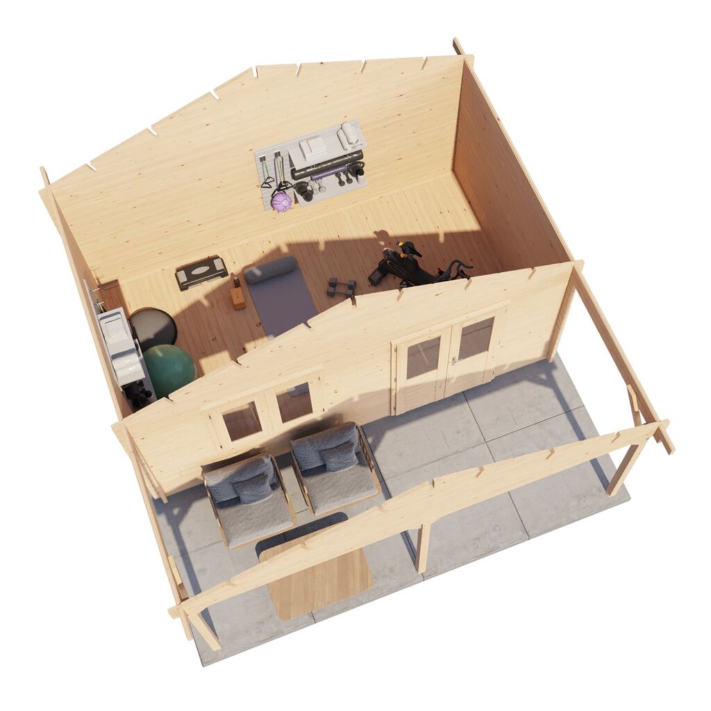 Gro�z�giges Blockhaus 500x300 cm inkl. 200cm Vordach als Bausatz zur Eigenmontage f�r Lounge & Stauraum - Gartenhaus Bjarne