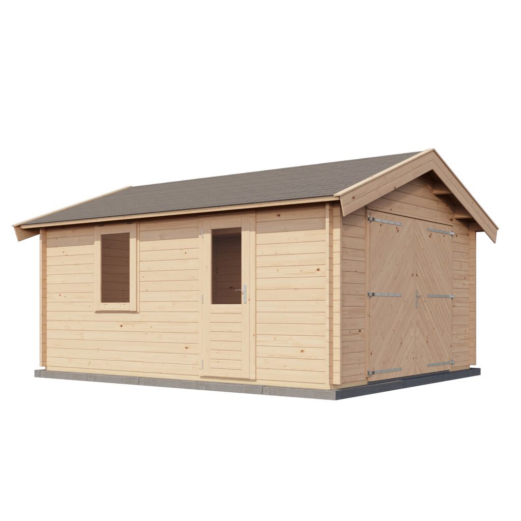 XL-Blockhaus mit breitem Garagentor 400x500cm robuster Bausatz zur DIY-Montage - Gartenhaus Matse