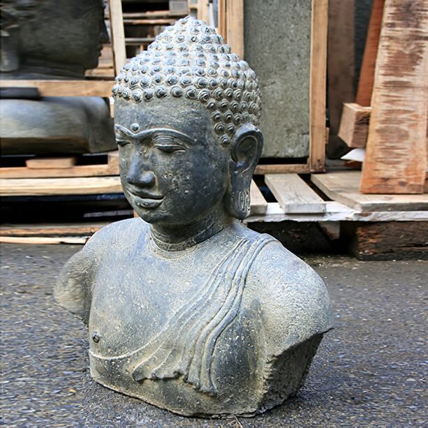 Buddha Kopf mit schnem Gesicht Steinguss Natur - Abhaya