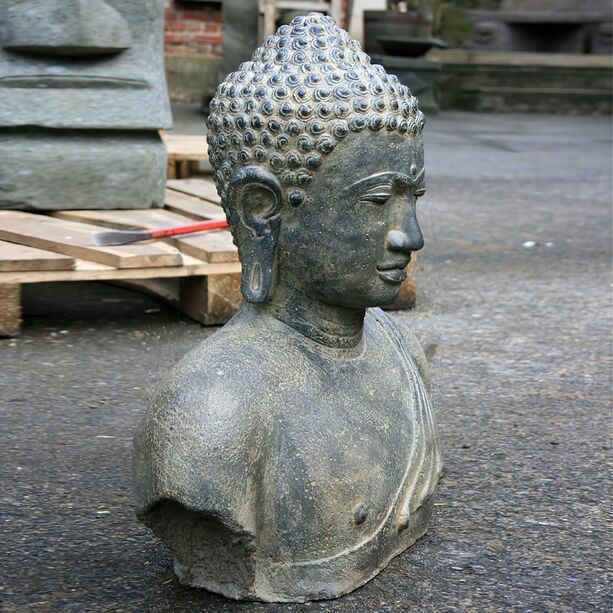 Buddha Kopf mit schnem Gesicht Steinguss Natur - Abhaya