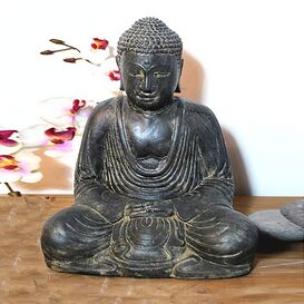 Stilvoller Buddha aus Steinguss Antik Finish - Tchembe