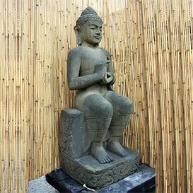 Sitzende Buddha Gartenfigur aus Basanit handbehauen -...
