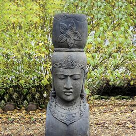 Asiatische Gartenfigur Kopf einer Frau aus Stein
