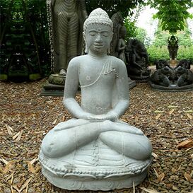 Meditierende Buddhastatue sitzend aus Antik Steinguss -...
