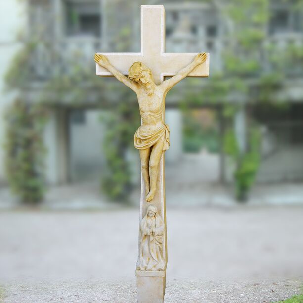 Groes Stein Kreuz mit Jesus Figur - Jesus Cruzifix / Portland wei