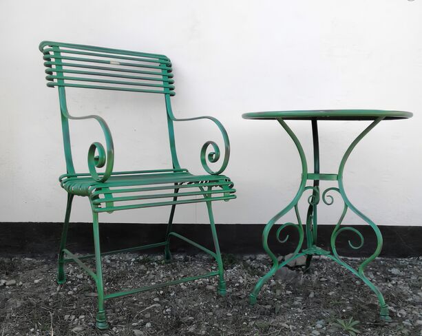 Nostalgischer runder Gartentisch aus Schmiedeeisen - Orane / grn