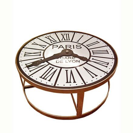 Ausgefallener Tisch mit Uhr Design antik - Elaine / braun