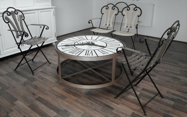 Ausgefallener Tisch mit Uhr Design antik - Elaine / braun