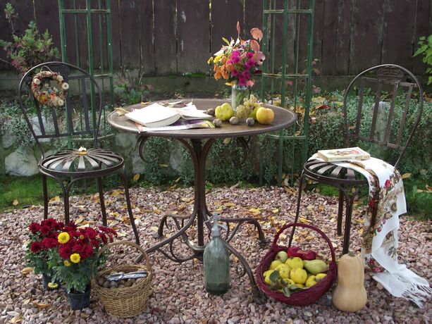 Nostalgisches Gartenmbelset mit Tisch und Sthlen - Acier / grn