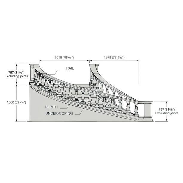 Treppengeländer Steinguss gebogen Bauelemente - Espiralum