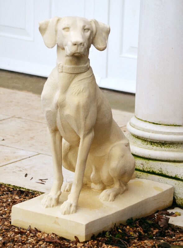 Hund Welpe groß Tier Skulptur Figur Kunst Sandstein Look Steinguß S 16 ROT
